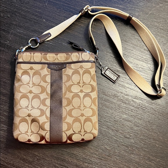 Coach Handbags - Coach Beige and Brown Signature Crossbody Bag